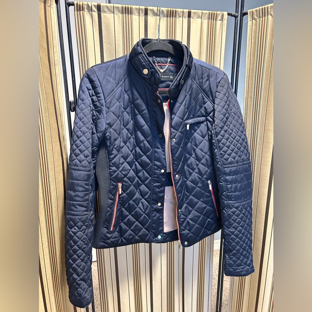 ZARA navy quilted moto jacket - Picture 3 of 14